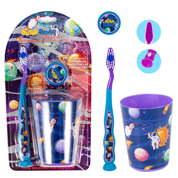 Oral Fusion Kids Toothbrush 3PK w/ Cup Outer Space