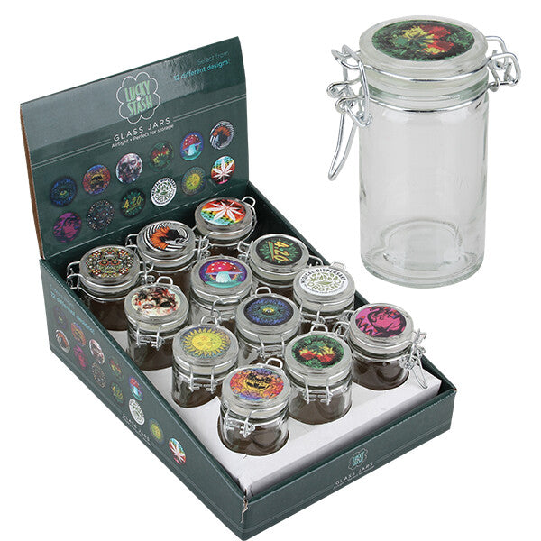 Lucky Stash Glass Jar Air Tight 2.4oz Printed