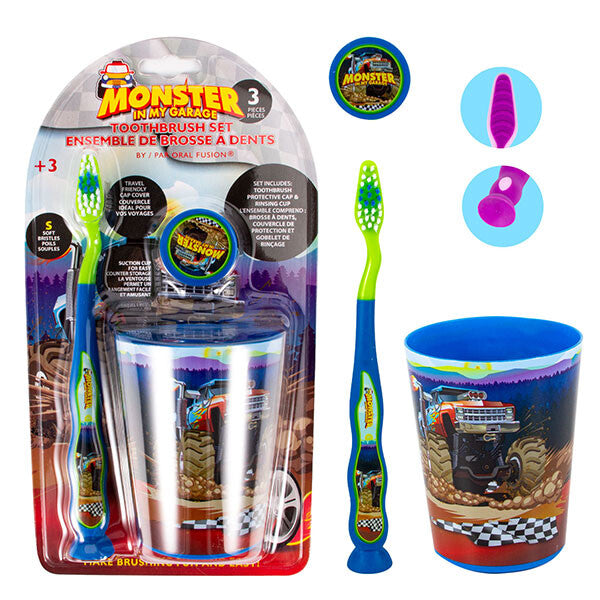 Oral Fusion Kids Toothbrush 3PK w/ Cup Monster Truck