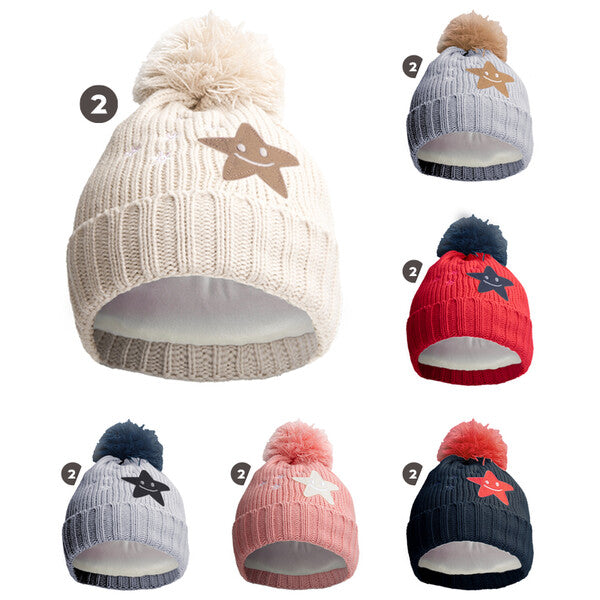MORGAN & MONROE Kids Pom Hat w/ Fur Lining Happy Stars