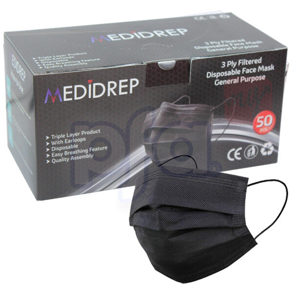 Disposable Face Mask Black 3-ply (Black on Black)