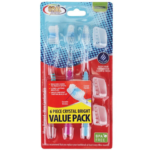 Oral Fusion Toothbrush 6PK Crystal Bright Med
