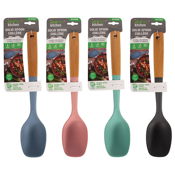 Ideal Kitchen Silicone w/ Wood Handle Solid Spoon