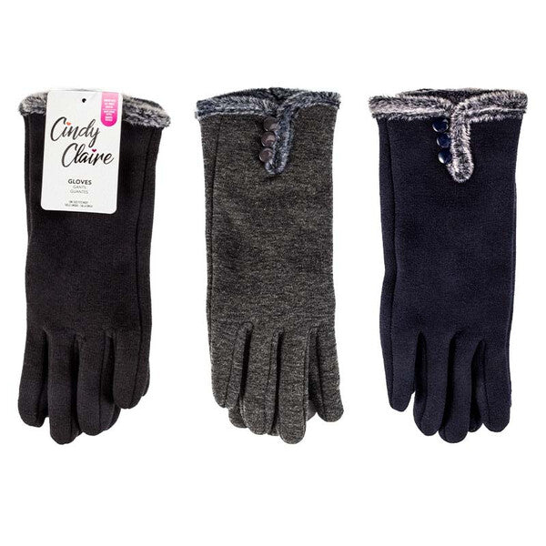 Cindy Claire Winter Glove Ladies w/ Touch Fur Cuff Buttons