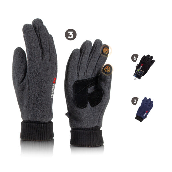 Thermaxxx Fleece Gloves Men's Leather Palm w/ Touch