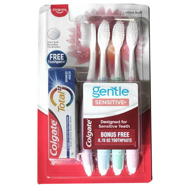 Colgate Toothbrush Gentle Sensitive 4PK w/ Total Paste .7oz
