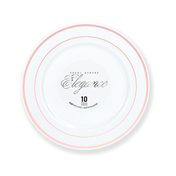Elegance Plate 6.25" White + 2 Lines Stamp Rose Gold