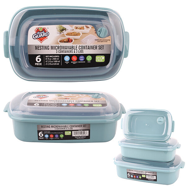 Fresh Guard Plastic Food Container w/ Vent 6PK Rectangular