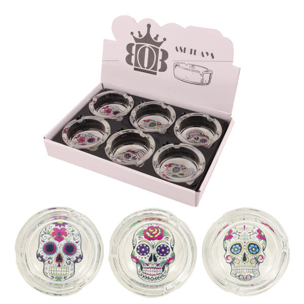 Glass Ashtray Display Skulls