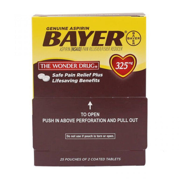 Bayer Aspirin (NSAID) Pain Reliever/Fever Reducer 25x2 coated Tablets