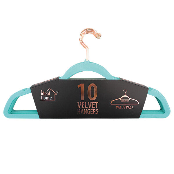 Ideal Home Velvet Hanger 10PK Teal Rose Gold