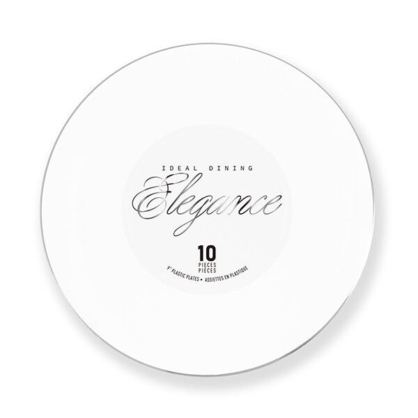 Elegance Plate 9" White + Rim Stamp Silver