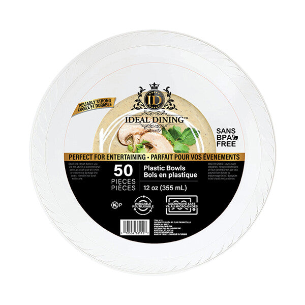 Ideal Dining Plastic Bowl 12oz White 50CT