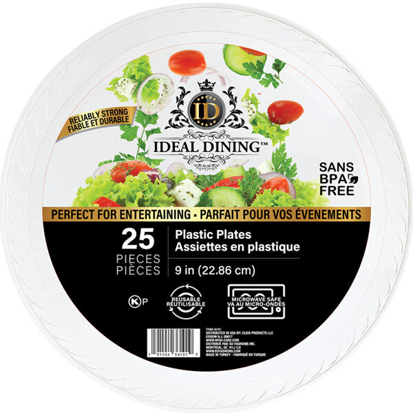 Ideal Dining Plastic Plate 9in White 25CT