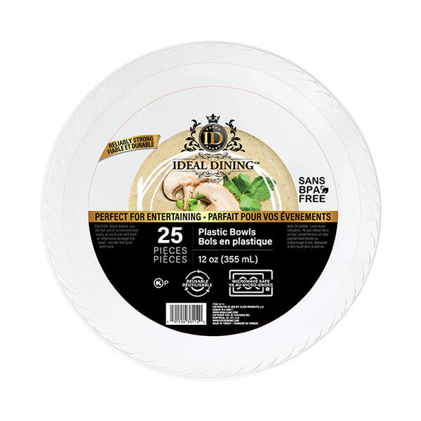 Ideal Dining Plastic Bowl 12oz White 25CT
