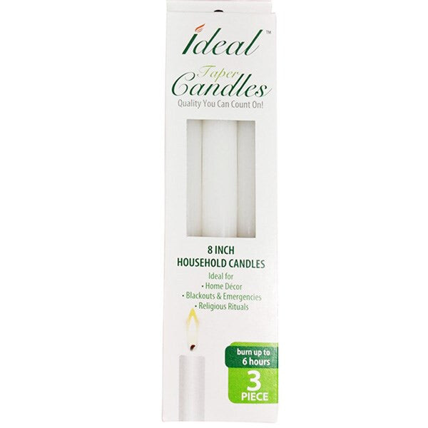 Ideal Taper Candles 8in 3PK