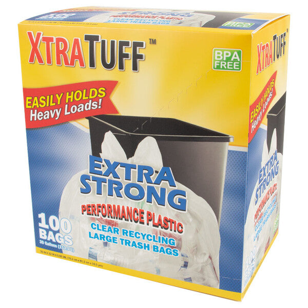 Xtratuff Trash Bag Box 30 Gal 100CT Recycle Clear
