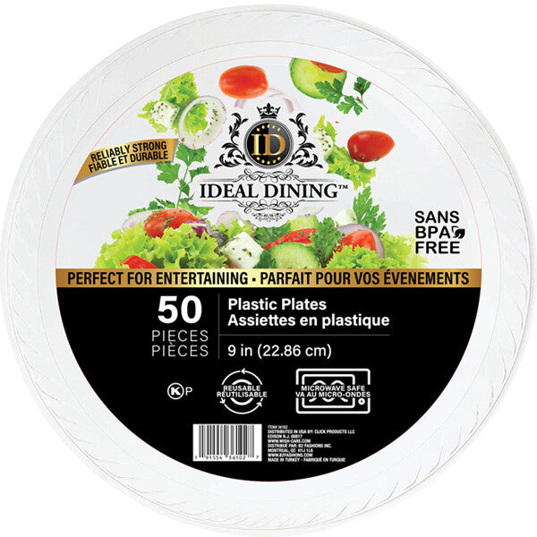 Ideal Dining Plastic Plate 9in White 50CT