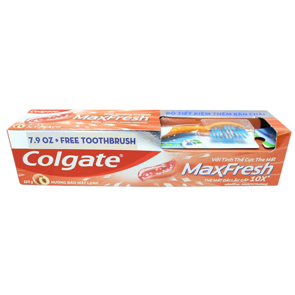 Colgate MaxFresh 225g 7.9oz + Free Toothbrush Icy Peach