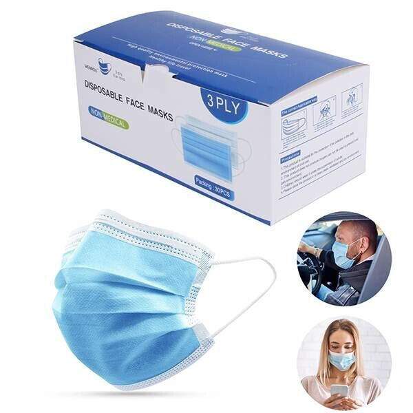 Disposable Face Mask 30PK Blue