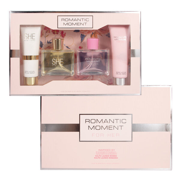 Women's 4pcs Set ROMANTIC MOMENT 4.1fl.oz/120ml×2 Body Lotion 3.4fl.oz/100ml×2 EDP