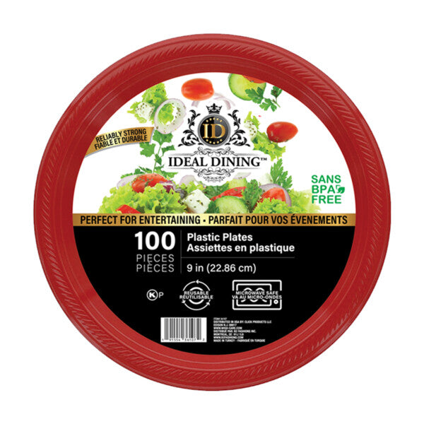 Ideal Dining Plastic Plate 9in Red 100CT