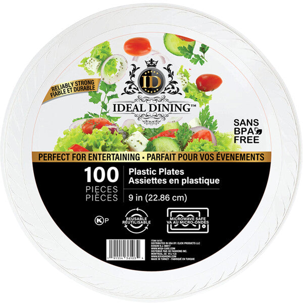 Ideal Dining Plastic Plate 9in White 100CT