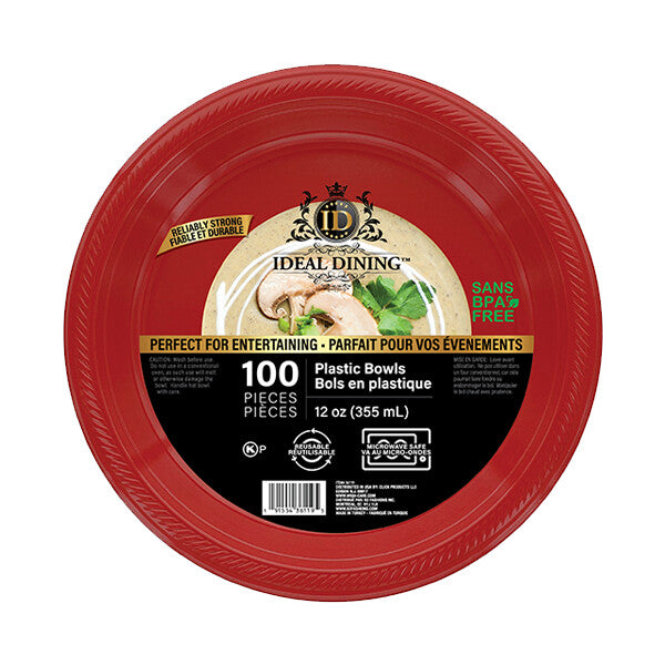 Ideal Dining Plastic Bowl 12oz Red 100CT