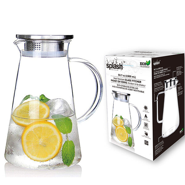 Splash Glass Pitcher w/ Aluminum Lid 50.7oz HD 1pk