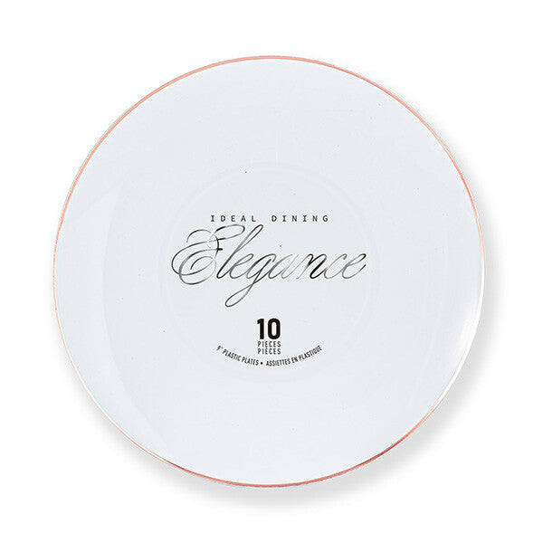 Elegance Plate 9" White + Rim Stamp Rose Gold