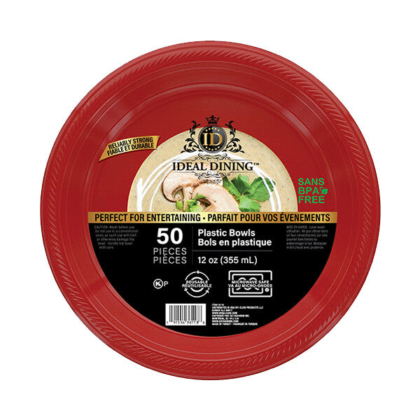 Ideal Dining Plastic Bowl 12oz Red 50CT