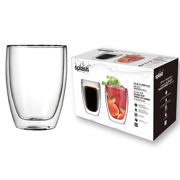 Splash Double Wall Glass Cup 11.8oz 2PK