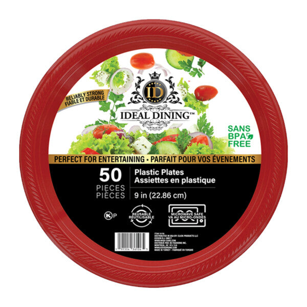 Ideal Dining Plastic Plate 9in Red 50CT