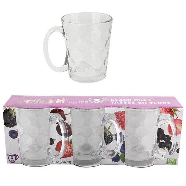 Splash Drinking Glass Mug 10oz 3PK Handle