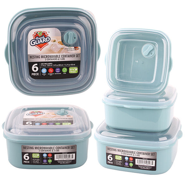 Fresh Guard Plastic Food Container w/ Vent 6PK Square
