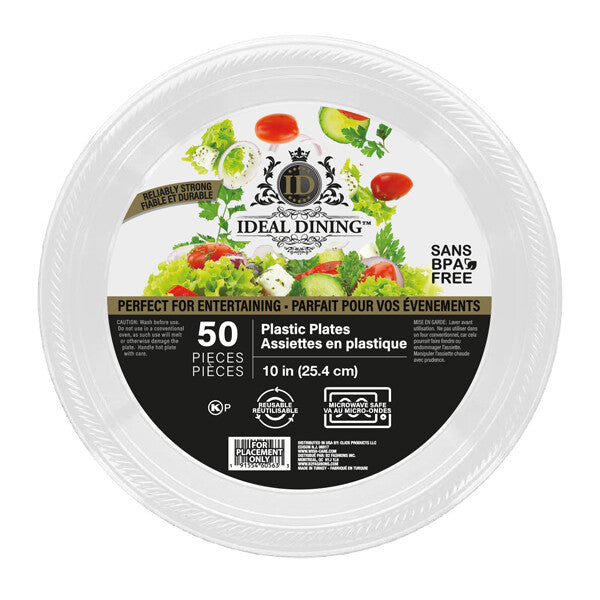 Ideal Dining Plastic Plate 10in White 50CT