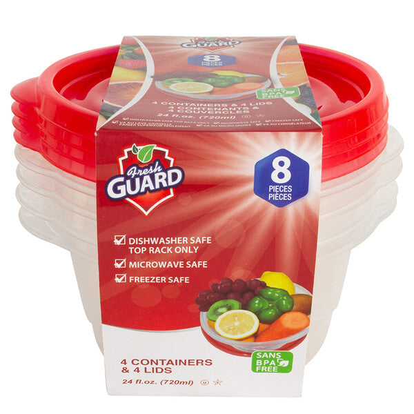 Fresh Guard Storage Container Red Round 24.35oz 8PK
