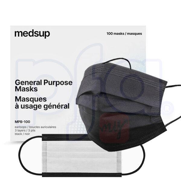 Disposable Black Mask Medsup 100count (black w/white inside)