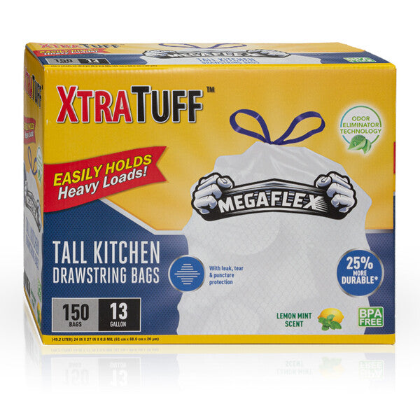 Xtratuff Trash Bag Drawstring MegaFlex 13G 150CT Lemon Mint