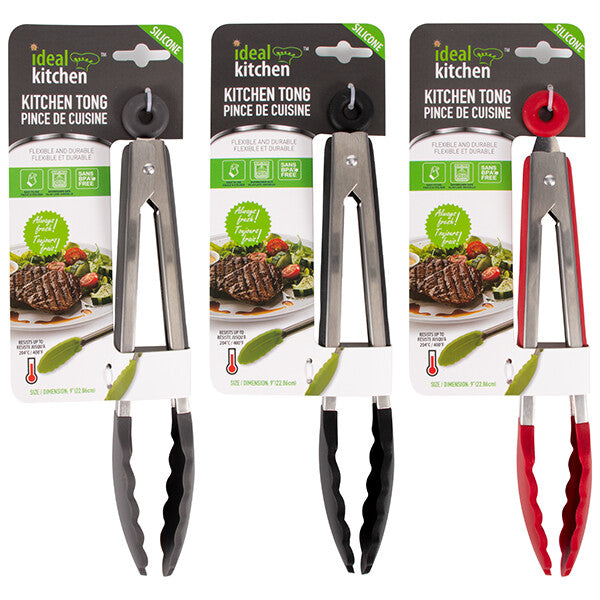 Ideal Kitchen Stainless Steel Silicone Tong 9in