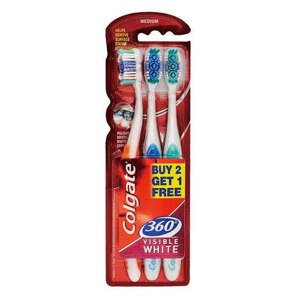 Colgate Toothbrush 360 Visible White 3PK