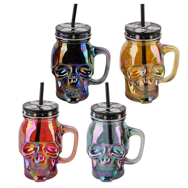 Splash Mason Jar w/ Straw 15.2oz UV Skull