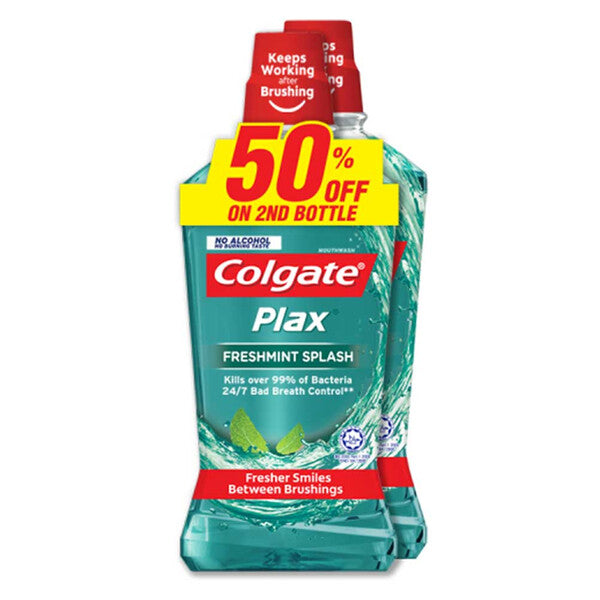 Colgate Plax Mouthwash 750ml 2PK Freshmint Splash