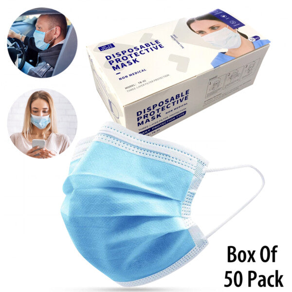 Disposable Face Mask 50PK Blue