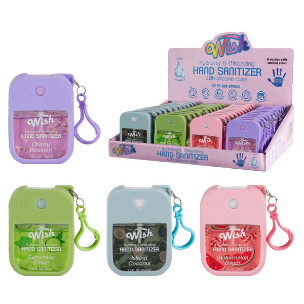 Wish Liquid Hand Sanitizer Spray 1.2oz w/ Silicone Holder PDQ
