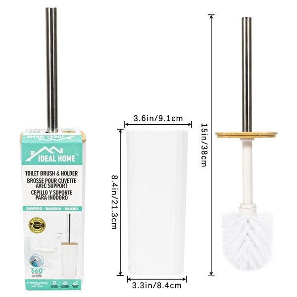 Ideal Home Stainless Steel Toilet Brush w/ Bamboo Lid