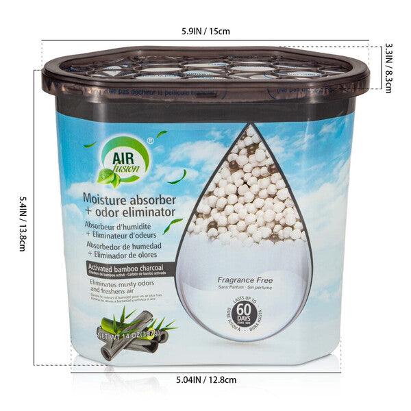 Air Fusion Moisture Absorbor+Odor Eliminator 14oz Activated Bamboo Charcoal
