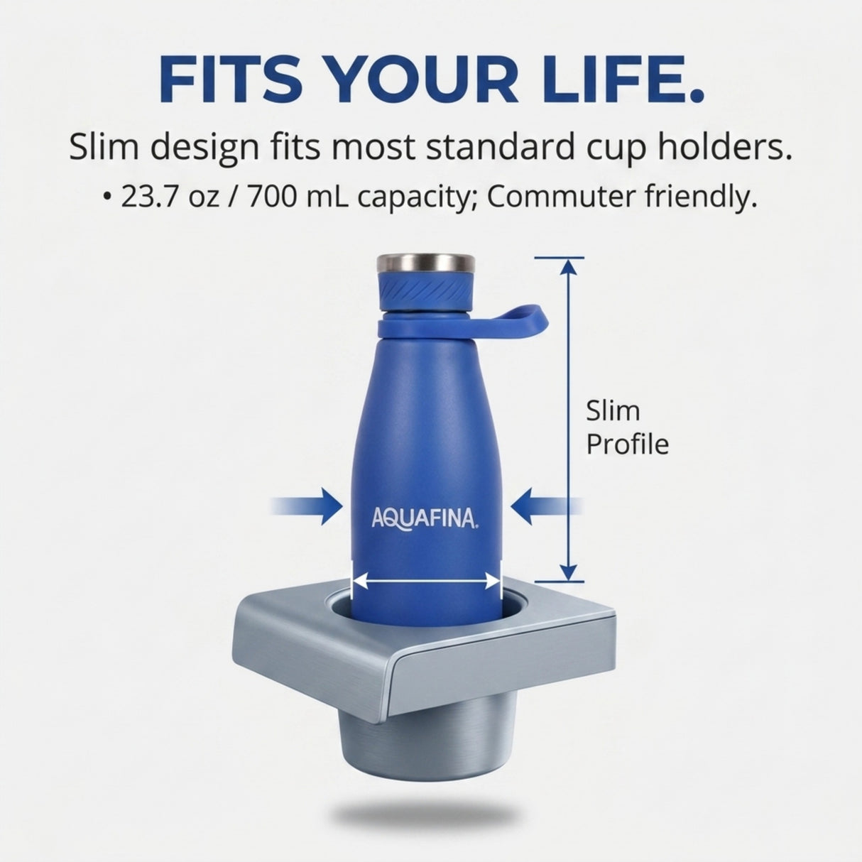 Aquafina Stainless Steel Vacuum Insulated Water Bottle with Carry Loop, 23.7 oz – Deep Blue
