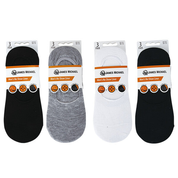 JM No Show Liner Socks 3PK Solid