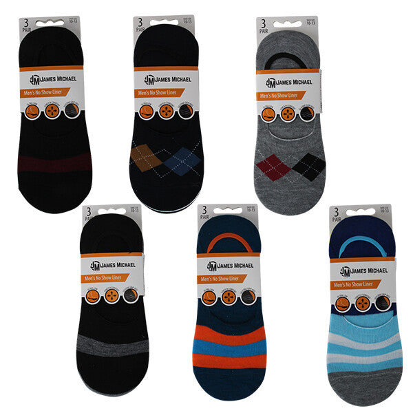 JM No Show Liner Socks 3PK Printed